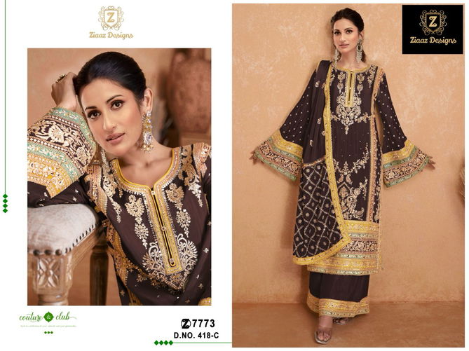 418 B To D By Ziaaz Heavy Chinon Embroidery Pakistani Suits Wholesalers In Delhi